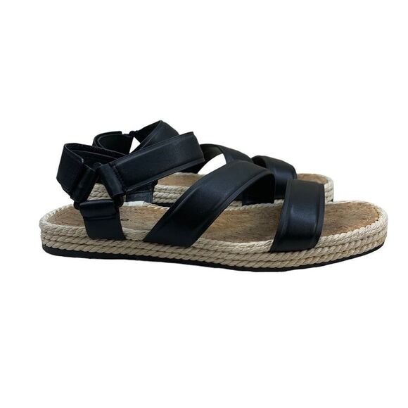 Vince Elian Black Leather Strappy Espadrilles Sandals 10 Sport Platforms - Picture 3 of 9